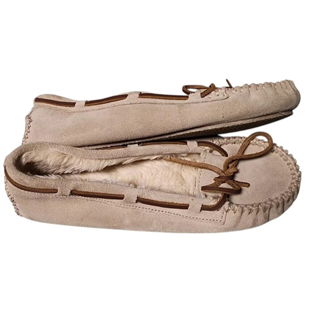 Minnetonka Leather Moccasin Cally NWOT Size 8 Faux Fur Lining